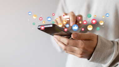 Adult,Man,Hand,Hold,Smartphone,And,Use,Social,Media,Network